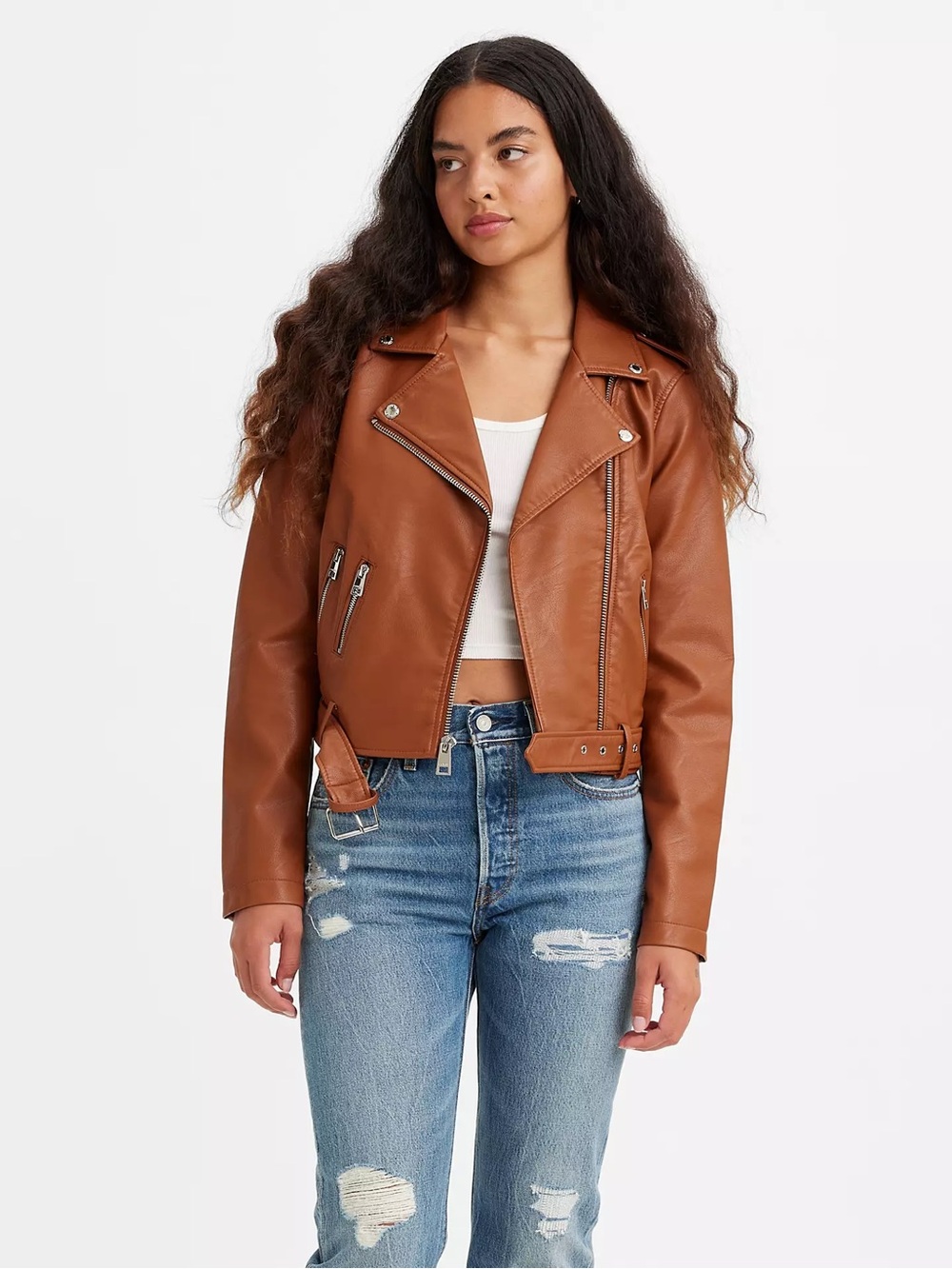 NWTS Levi’s Faux Moto Leather Jacket from Nordstrom M Camel brown